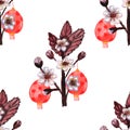 Seamless pattern with chinese lanterns and cherry flowers Royalty Free Stock Photo