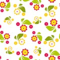 Seamless pattern of red and yellow flowers on white background - vector illustration