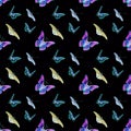 Seamless pattern Reflection of butterflies in night a black background