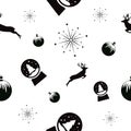 Seamless pattern with reindeer, Christmas balls and snow ball, sparklers. Royalty Free Stock Photo