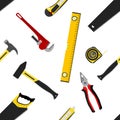 Seamless pattern with repair working tools in flat style. Royalty Free Stock Photo