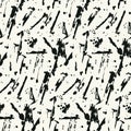 Seamless pattern, repeat texture, abstract black and white background with paint strokes, ink blots in grunge style. Vector. Royalty Free Stock Photo