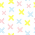 Seamless pattern with repeated crosses drawn by hand. Grunge, sketch, watercolor.