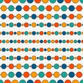 Seamless pattern with repeated horizontal lines and circles. Strings of beads motif. Hanging garland background.