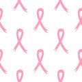 Seamless pattern with repeating pink ribbon. Breast cancer awareness month.