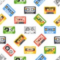 Seamless Pattern Of Retro Audio Cassettes, A Nostalgic Design For Vintage Music Lovers. Perfect For Backgrounds, Textile