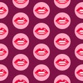 Retro Valentine pixel lips circles pink burgundy pattern