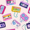 Seamless pattern of retro cassette tapes Royalty Free Stock Photo