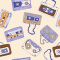 Seamless pattern of retro cassette tapes Royalty Free Stock Photo