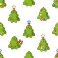 Seamless Pattern Retro Christmas Trees In Classic Holiday Colors, Perfect For Adding A Nostalgic Touch To Festive Decor