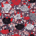 Seamless pattern with retro design china tea pots