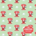 Seamless Pattern With Retro Espresso Coffee Maker And Cups. Coffee Pattern. Royalty Free Stock Photo