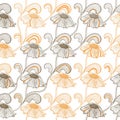 Seamless pattern with retro flowers on stems in sketch style