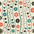 Seamless pattern with retro funky doodle flowers Royalty Free Stock Photo