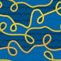 Seamless pattern with retro hand-drawn sketch golden chain on dark background. Drawing engraving texture. Great design