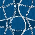 Seamless pattern with retro hand-drawn sketch silver chain on dark background. Drawing engraving texture. Great design