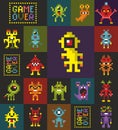 Seamless pattern with retro monsters from the computer game. Royalty Free Stock Photo