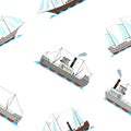 Seamless pattern with retro ocean ships in cartoon style on white background