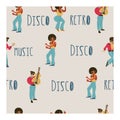 Seamless pattern. Retro party. Vector poster. Retro style illustration. Music and dance in retro style. Jazz musicians and dancers Royalty Free Stock Photo