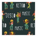 Seamless pattern. Retro party. Vector poster. Retro style illustration. Music and dance in retro style. Jazz musicians and dancers Royalty Free Stock Photo