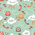 Seamless pattern with retro phones Royalty Free Stock Photo