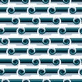 Seamless pattern in retro style. Disco wavy blue background for fashionable prints in funk style. An unusual psychedelic