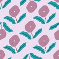 Seamless pattern with retro style flowers. Trendy light lilac floral texture. Vector illustration