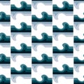 Seamless pattern in retro style. Wavy blue background for fashionable prints in funk style. An unusual psychedelic