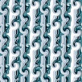 Seamless pattern in retro style. Wavy blue twisted background for fashionable prints in funk style. An unusual