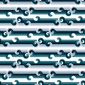 Seamless pattern in retro style. Wavy blue twisted background for fashionable prints in funk style. Unusual psychedelic