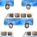 Seamless pattern with retro travel van Royalty Free Stock Photo