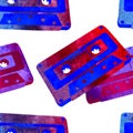 Seamless pattern - retro watercolor audiocassette.