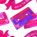 Seamless pattern - retro watercolor audiocassette.