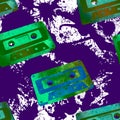 Seamless pattern - retro watercolor audiocassette.