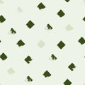 Seamless pattern with rhombuses and squares. Forms printed in ink. Green gray white color. Hand drawn. Royalty Free Stock Photo
