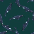 Seamless pattern right whale on green background. Template of cartoon character of ocean for fabric Royalty Free Stock Photo