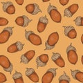 Seamless Pattern with Ripe Acorn Royalty Free Stock Photo