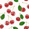Seamless pattern with ripe cherries. Berry bunches. Vector illustration