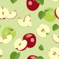 Seamless pattern of ripe halves and whole apples. Vector illustration