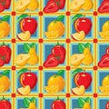 Seamless pattern of ripe strawberry, apple, orange, pear