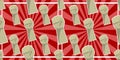 Seamless pattern of rised fist in the air isolated on Red Starburst background. Raised Fist Hand Protest. Human hand up in the air Royalty Free Stock Photo