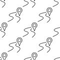 Seamless pattern, road map relocation. Map marker pointer. GPS location symbol