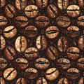 Seamless Pattern of Roasted Coffee Beans on Dark Background Royalty Free Stock Photo
