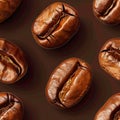 Seamless Pattern of Roasted Coffee Beans on a Dark Background, Ideal for Food and Beverage Industry. Royalty Free Stock Photo