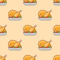 Seamless pattern with roasted turkey or chicken. Vector texture. Royalty Free Stock Photo