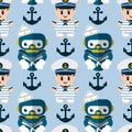 Seamless pattern robot and cute sailor Royalty Free Stock Photo