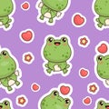 Seamless pattern with romantic snake on pink background with hearts. Cute valentine kawaii reptile animal character