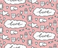 Seamless pattern on romantic theme. Vector illustration. doodle Wedding pattern. Valentine hearts