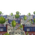 Seamless pattern with roofs of houses. Old fabulous English town. Illustration.