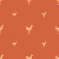 Seamless pattern of rooster. Domestic animals on colorful background. Vector illustration for textile